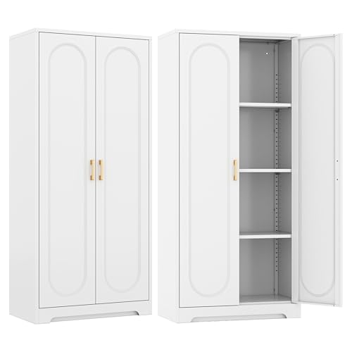 60"Metal Pantry Storage Cabinet with Doors & 3 Adjustable Shelves