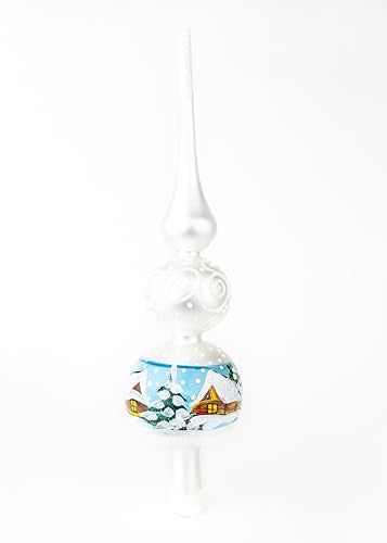 15 Inch Silver Spitz Glass Christmas Tree Topper Mouth Blown by Polish Artisans and Hand Decorated with Gold and Silver Embellishments Made in Poland