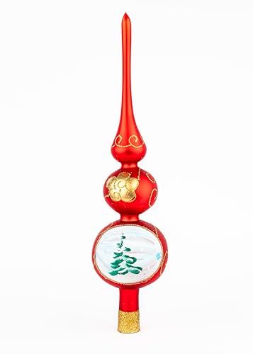 Tree Topper Mouth Blown Christmas Tree Topper Finial Red Glass Tree Topper Hand Decorated Made in Poland