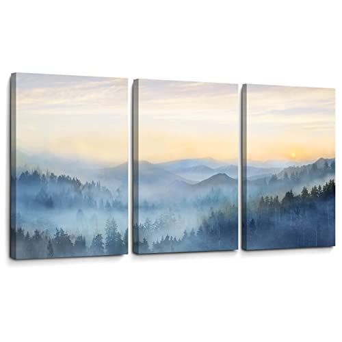 Foggy Forest Canvas Wall Art Landscape Mountain Wall Art for Living Room Sunrise Wall Decor Modern Artwork Canvas Prints Pictures for Wall Home Office Size 24"x 36"x 3pcs (3 Count)