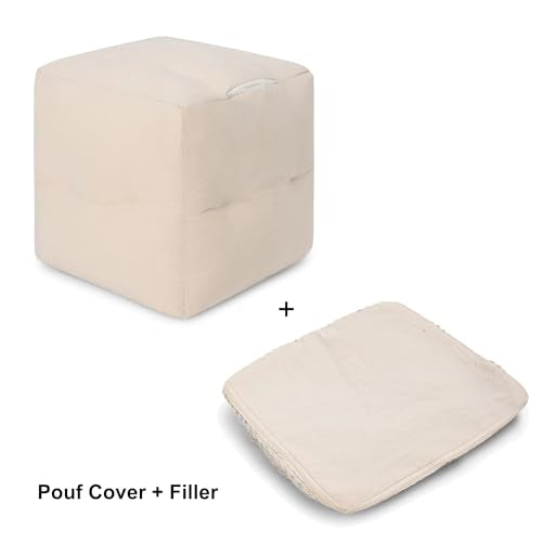 Pouf Ottoman with Filler Textured Storage Cube Bean Bag Pouffe Footrest for Living Room
