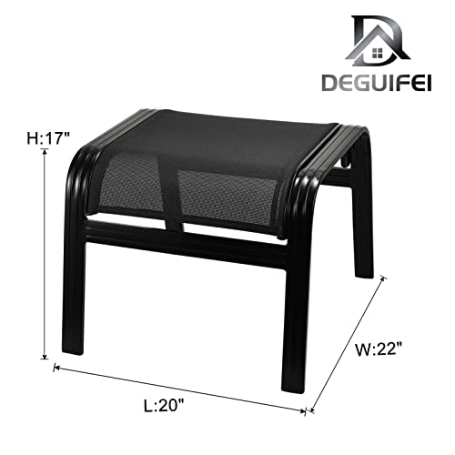 Patio Footstools Outdoor Foot Rest Aluminum Ottomans Portable Seat Wicker Furniture Stackable Ottoman 2 Pieces Black (2 Count)