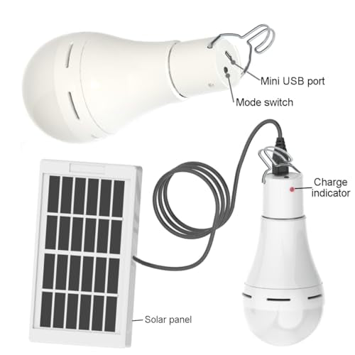 Solar Bulb Light Portable 300LM with Remote Control 4 Mode Led Lantern Indoor USB Charge Camping Light for Chicken Coop Lamp Hiking Fishing Tent Indoor Shed Emergency (2 Count)