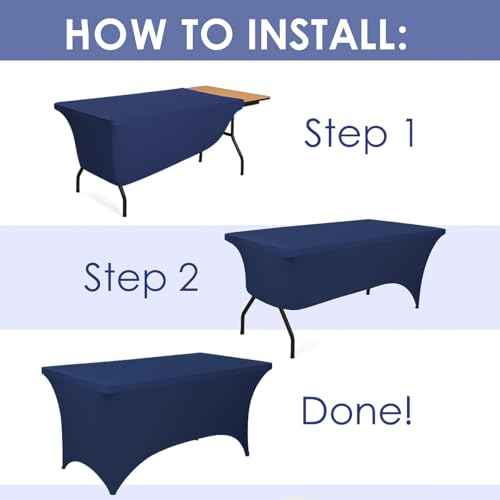 2 Pack 8ft Navy Blue Spandex Tablecloth Fitted Stretch Cover Rectangle Universal Fit for Folding Tables Wrinkle (2 Count)