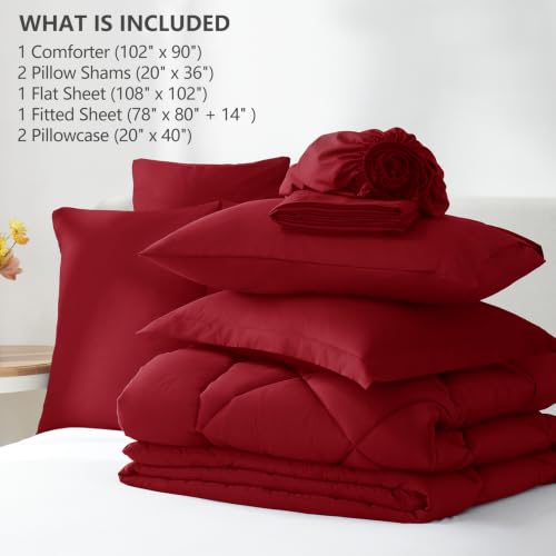 King Comforter Set 102"x90" Dark Red