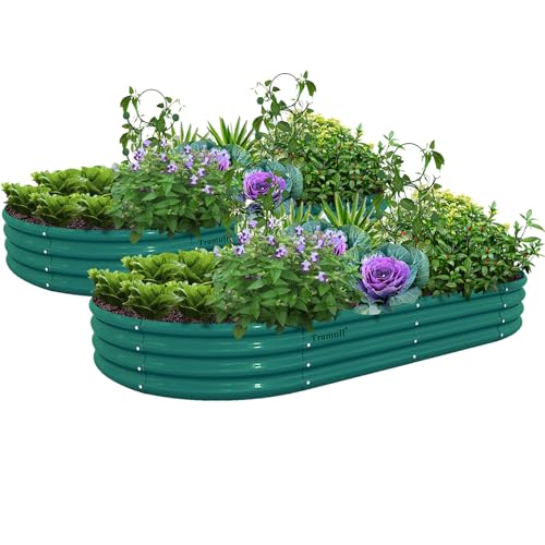 2 Pack 8x4x1FT Galvanized Raised Garden Bed Kit Oval Metal Ground Planter Box Outdoor Bottomless Planter Raised Beds for Vegetables Flowers Herbs Fruits