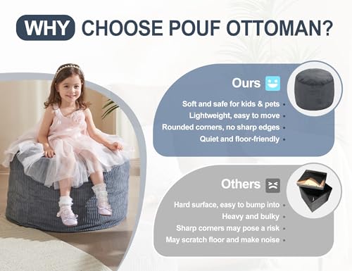 Pouf Ottoman Foot Stools with Foam Small Ottoman for Living Room Corduroy Ottomans Pouf 26x18 Floor Poufs Foot Rest for Chair Brown Hassocks and Ottomans