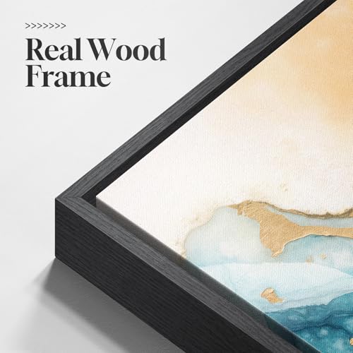 Large Framed Blue Orange Abstract Wall Art for Living Room (3 Count)