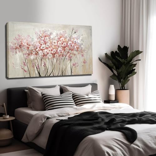 White Floral Oil Painting Canvas Art Wall Decor Modern Botanical Picture Graffiti Wall Art for Bedroom Living Room Kitchen Office 24" x 48"