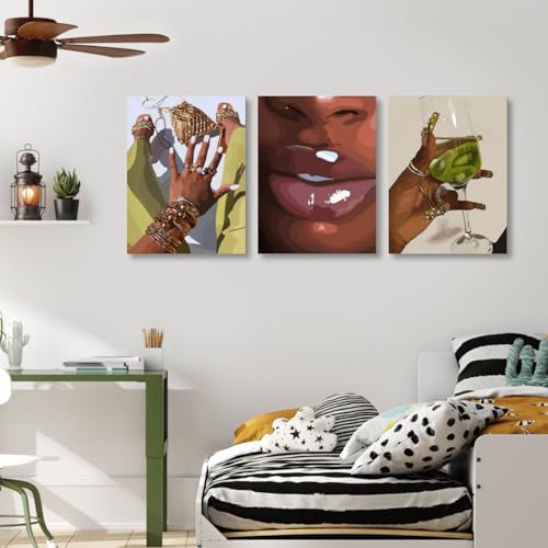 Wrapped Canvas Fashion Black Woman Wall Art Set of 3 (3 Count)