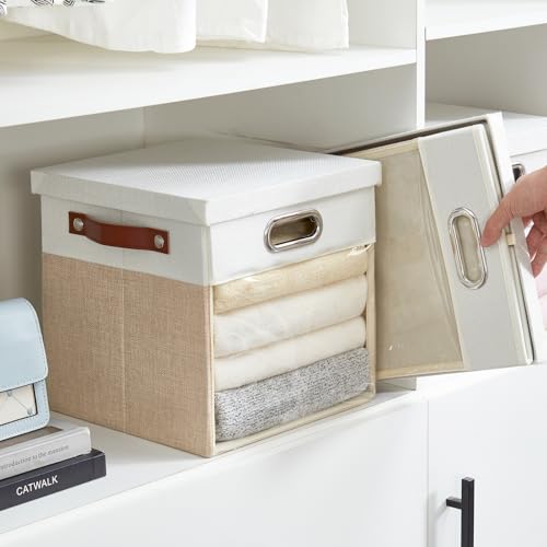 11x11 Inch Ultra Thick Fabric Storage Bins with Lids & Windows (3 Count)
