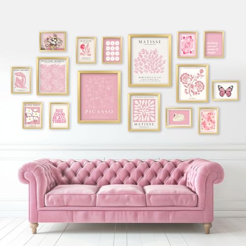 16 PCS Framed Pink Wall Art Decor (16 Count)