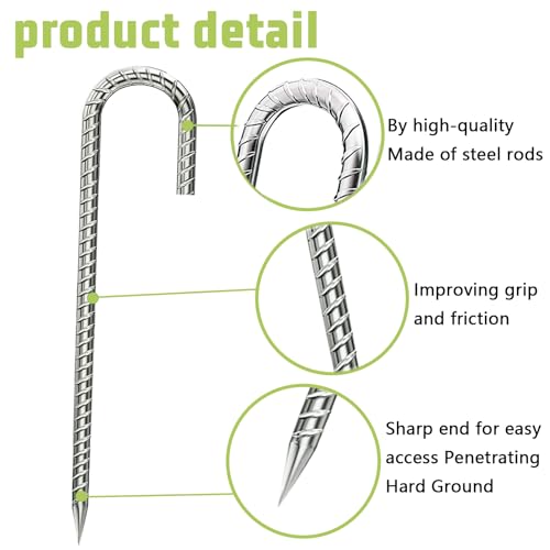 Rebar-Stakes-12-Inch, Ground Stakes Heavy Duty U-Hook Galvanized Anti-Rust Tent Stakes Heavy Duty Ground Anchors for Garden Dog Fence Chicken Coop Christmas Decorations Deer Fence 16pcs (16 Count)