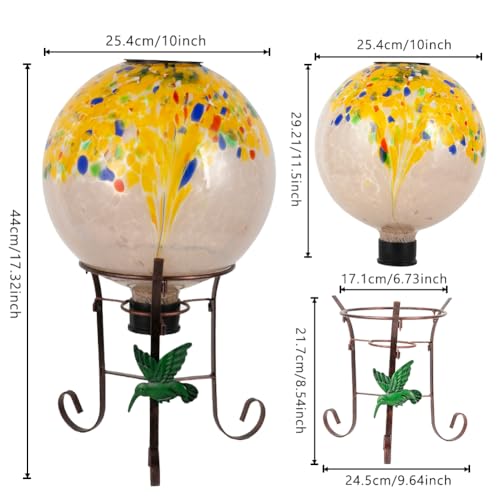 10" Diameter Solar Gazing Ball and 8.5" Metal Stand Yard Art