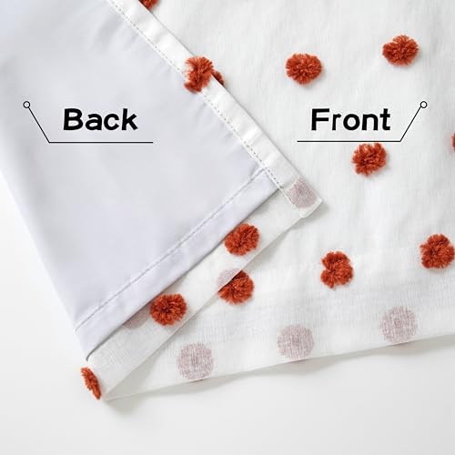 Blackout Boho Curtains for Bedroom 63 Inch Long Brick Red Pom Pom Curtains for Kids Room 100% Room Darkening Window Treatment 2 Layered Drapes Toddler Grommet 50W x 63L (2 Count)