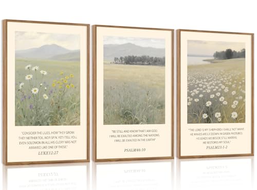 3 Pcs Wildflower Meadow Scripture Framed Wall Art 16x24 Inch