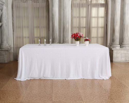Sequin Tablecloth 90x132 Inch White for Wedding Party
