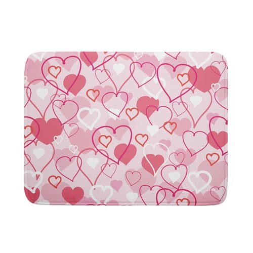 Valentines Day Dish Drying Mat for Kitchen Pink Hearts Absorbent Reversible Microfiber Kitchen Countertop Protector Dishes Pad Large 18x24 inch