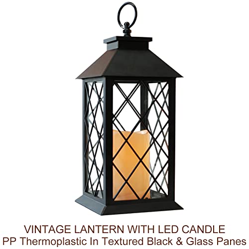 2 Pack 13.5" Vintage Candle Lantern with LED Pillar Candle