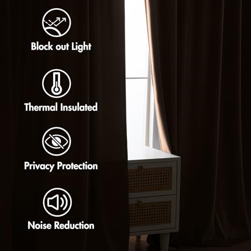 Blush Beige Velvet Pinch Pleat Blackout Curtains W52 X L108 Inches (2 Count)