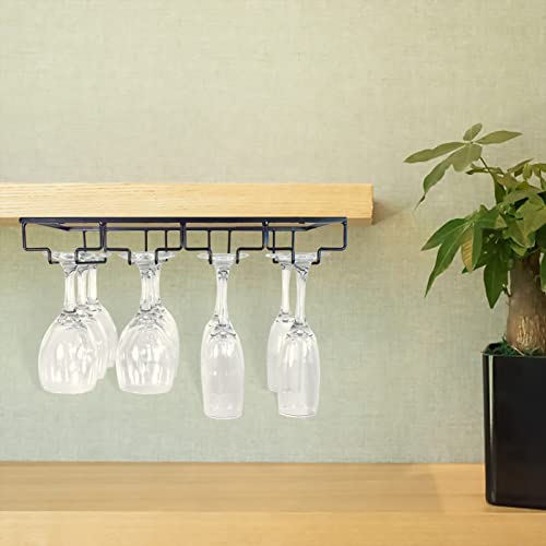 4 Rows Wine Glass Rack Under Cabinet Hanging Stemware Wine Glass Holder Under Shelf Wire Wine Glasses Racks Hanger for Bar