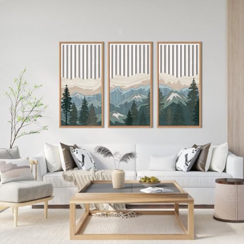 Large Mountain Wood Wall Art Framed Decor Set of 3
