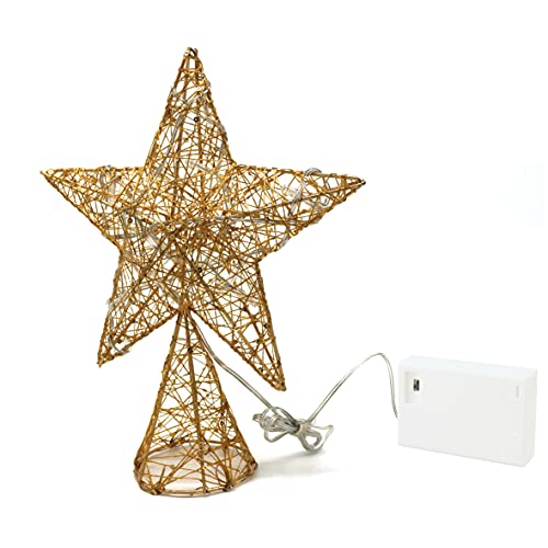 Gold Tree Top Star with Warm White LED Lights and Timer for Christmas Ornaments and Holiday Seasonal Décor