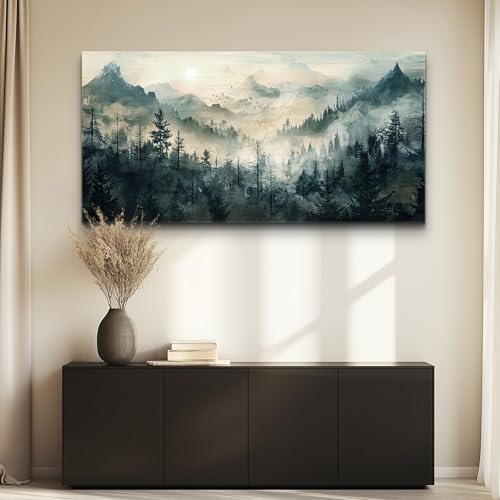 Large Canvas Misty Forest Wall Art Mountain View Home Decor For Living Room Bedroom Office Natural Landscape Wall Decoration Painting Modern Printed Artwork Can Be Hung Directly 30x60 In