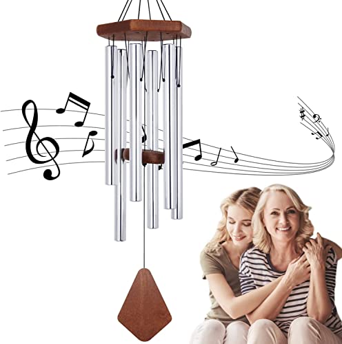 Memorial Wind Chimes for Outside 30 inch Silver Sympathy Gift Decor Chime