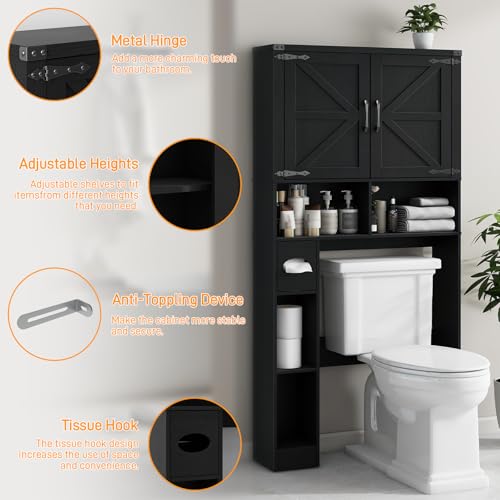 Over The Toilet Storage Cabinet with 2 Barn Doors