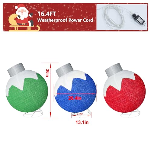36 Inch Pop Up Christmas Ball with 90 LED Lights for Outdoor Xmas Decor (3 Count)