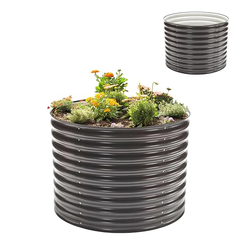 5-in-1 Modular Galvanized Raised Garden Bed Kit, 30" Short Metal Planter Box, Durable Aluzinc Steel Raised Garden Bed Outdoor for Vegetables, Herbs, Flowers & Fruits - Round Slate Grey