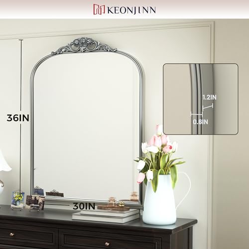 30x36 Silver Vintage Arched Mirror for Wall