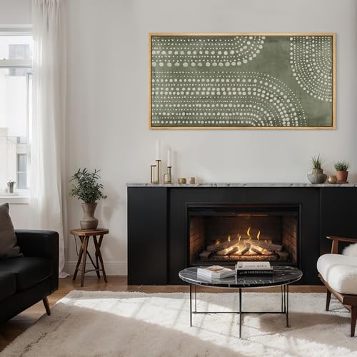 Extra Large Framed Canvas Print Wall Art Abstract Dot Matrix Canvas Art in Olive Tones Antique Retro Fine Art Illustrations Decorative Colorful for Bedroom