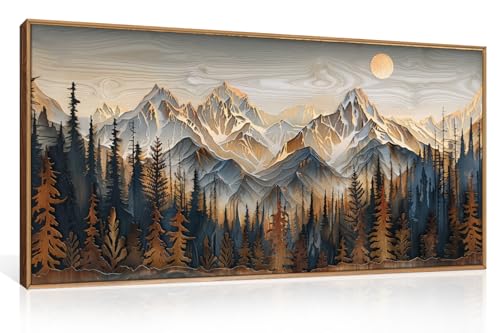Rustic Pine Tree Mountain Framed Canvas Wall Art Set