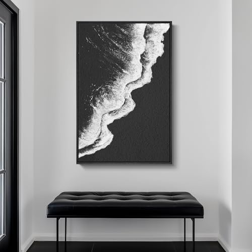 Framed Black and White Modern Abstract Beach Wall Art
