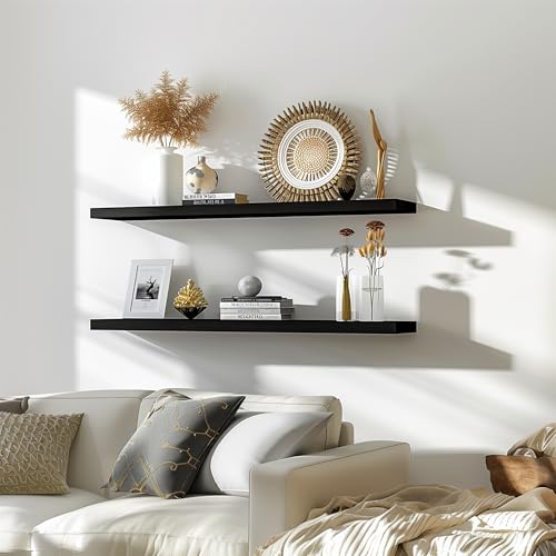 48 Inch Floating Shelves for Wall Rustic Black Wood Wall Shelves for Bedroom Set of 4 (4 Count)