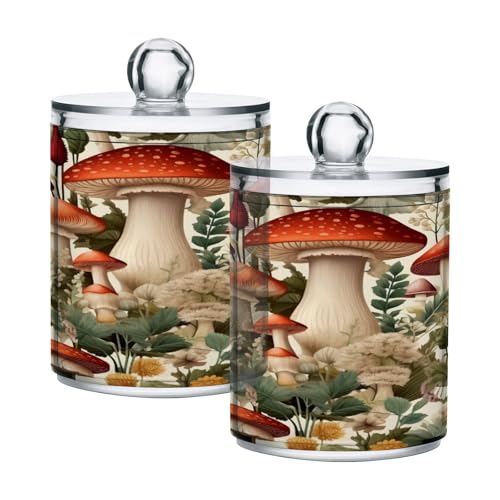 Cartoon Mushroom 2PC Airtight Transparent Plastic Storage Jar