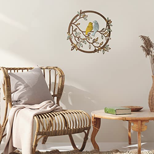 Metal Wall Art Bird on Tree Branch Silhouette Bird Hanging Ornament Porch Wall Decor for Living Room Outdoor Garden Bedroom Office Housewarming Party Decoration