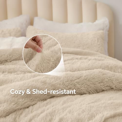 Beige Fluffy Comforter Set Twin