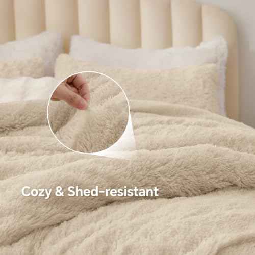 Beige Fluffy Comforter Set King