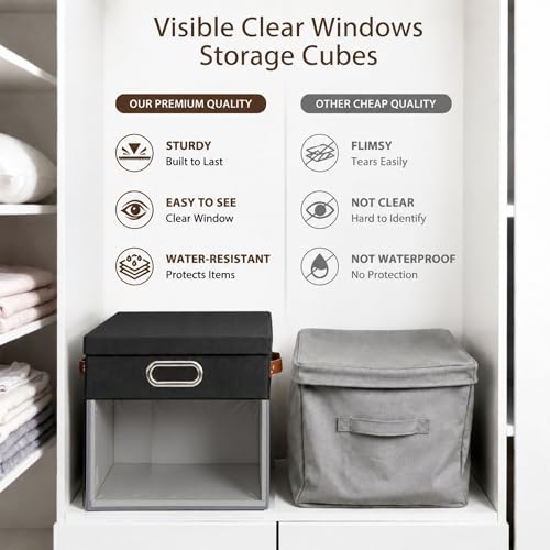 13x13 Inch Ultra Thick Fabric Storage Bins with Lids & Windows (3 Count)
