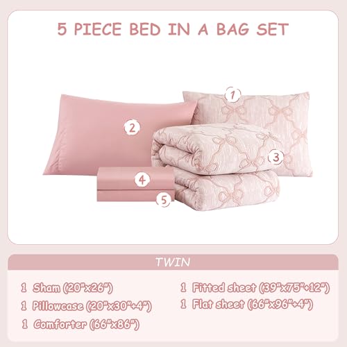 Twin Comforter Set with Sheets for Girls (5 Count)
