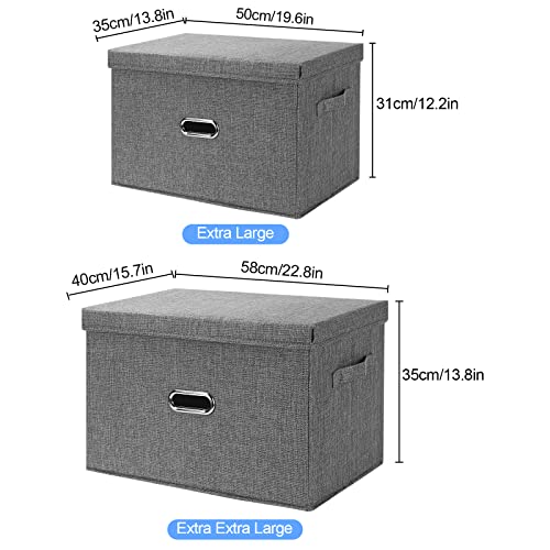 Large Linen Fabric Foldable Storage Bins with Removable Lid and Handles (2 Count)