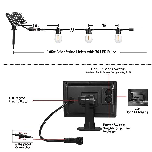 100ft Solar String Light Outdoor (100 Foot)