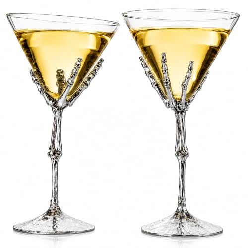 Skeleton Hand Martini Glasses Set Of 2 9 Inch Spooky Halloween Cocktail Bar