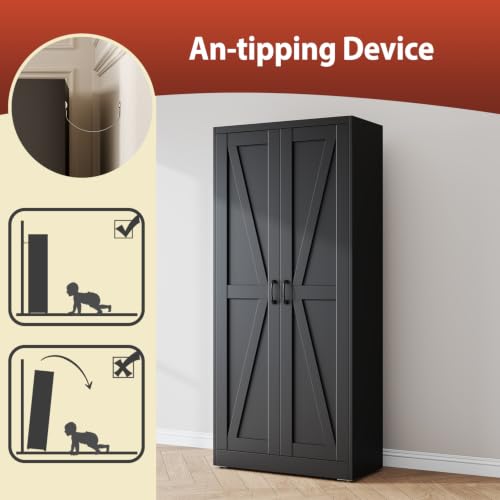 71" Black Metal Storage Pantry Cabinet