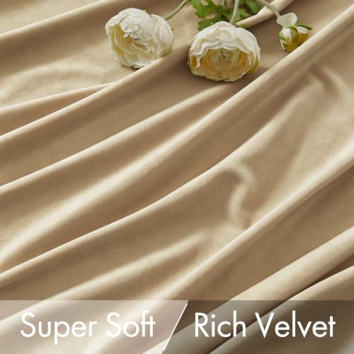 Beige Velvet Pinch Pleat Blackout Curtains W52 X L108 Inches