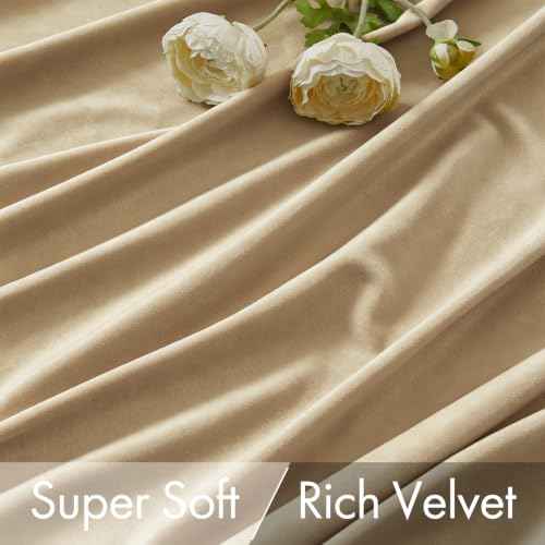 Beige Velvet Pinch Pleat Blackout Curtains W52 X L96 Inches