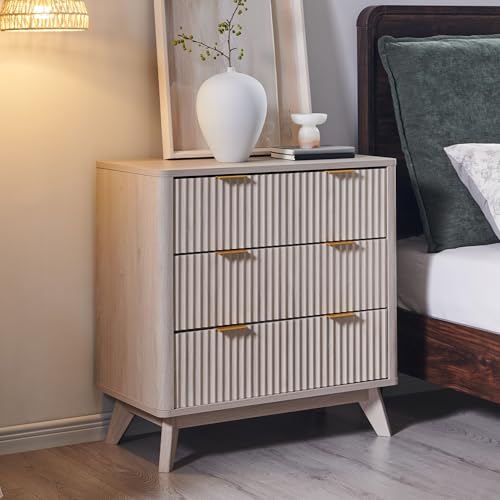 32" Large Fluted Nightstand with 3 Drawers